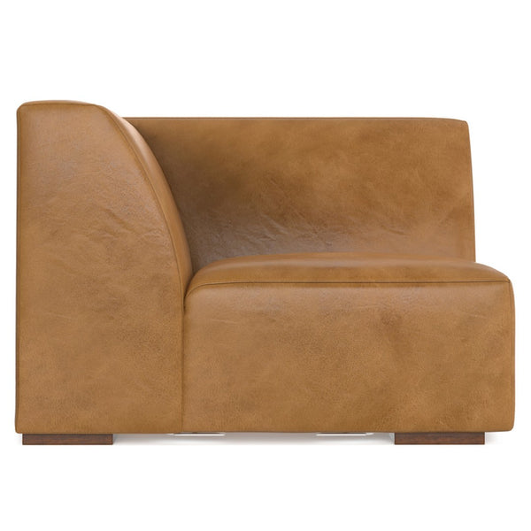 HomeRoots 38" Sienna Leather Modular Sofa - Chic Design with Supportive Comfort & Stylish Brown Legs for All Rooms 641035