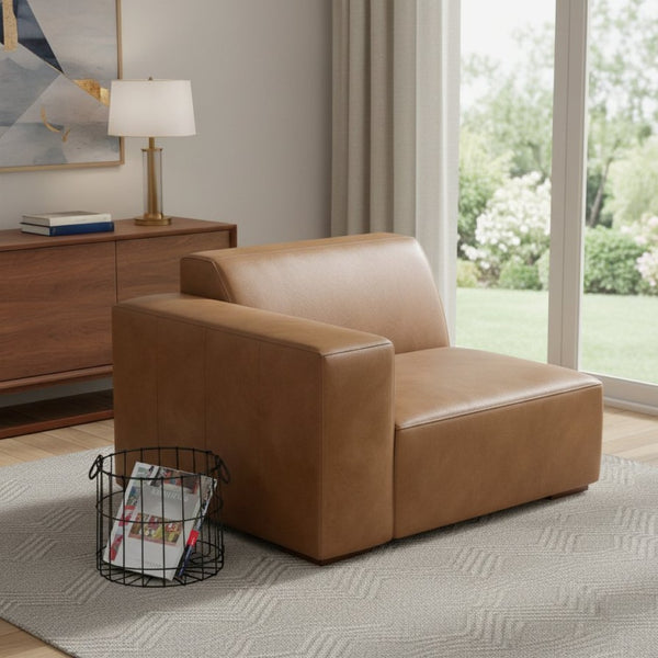 HomeRoots 44" Brown Leather Modular Sofa - Luxurious Comfort, Stylish Design, Versatile Arrangement for Any Space 641036