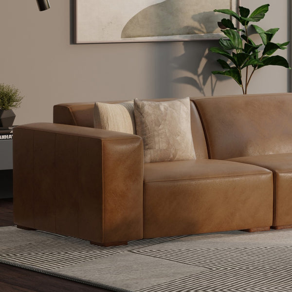 HomeRoots 44" Brown Leather Modular Sofa - Luxurious Comfort, Stylish Design, Versatile Arrangement for Any Space 641036