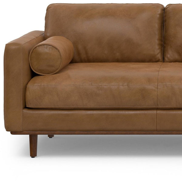 HomeRoots 102" Brown Leather Sofa - Luxurious Comfort Meets Mid-Century Modern Style, Perfect for Any Living Space! 641037