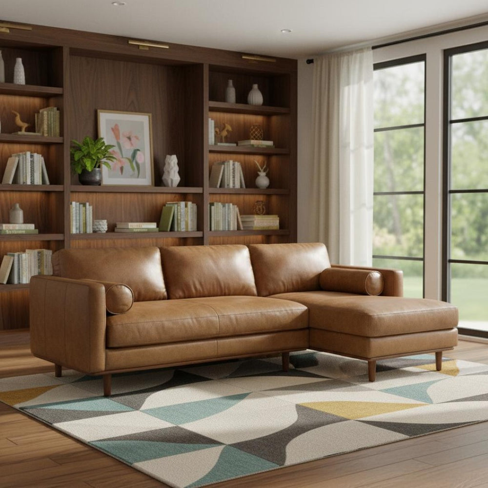 HomeRoots 102" Brown Leather Sofa - Luxurious Comfort Meets Mid-Century Modern Style, Perfect for Any Living Space! 641037