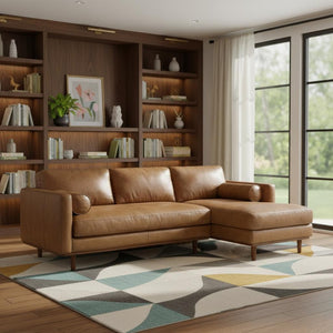 HomeRoots 102" Brown Leather Sofa - Luxurious Comfort Meets Mid-Century Modern Style, Perfect for Any Living Space! 641037