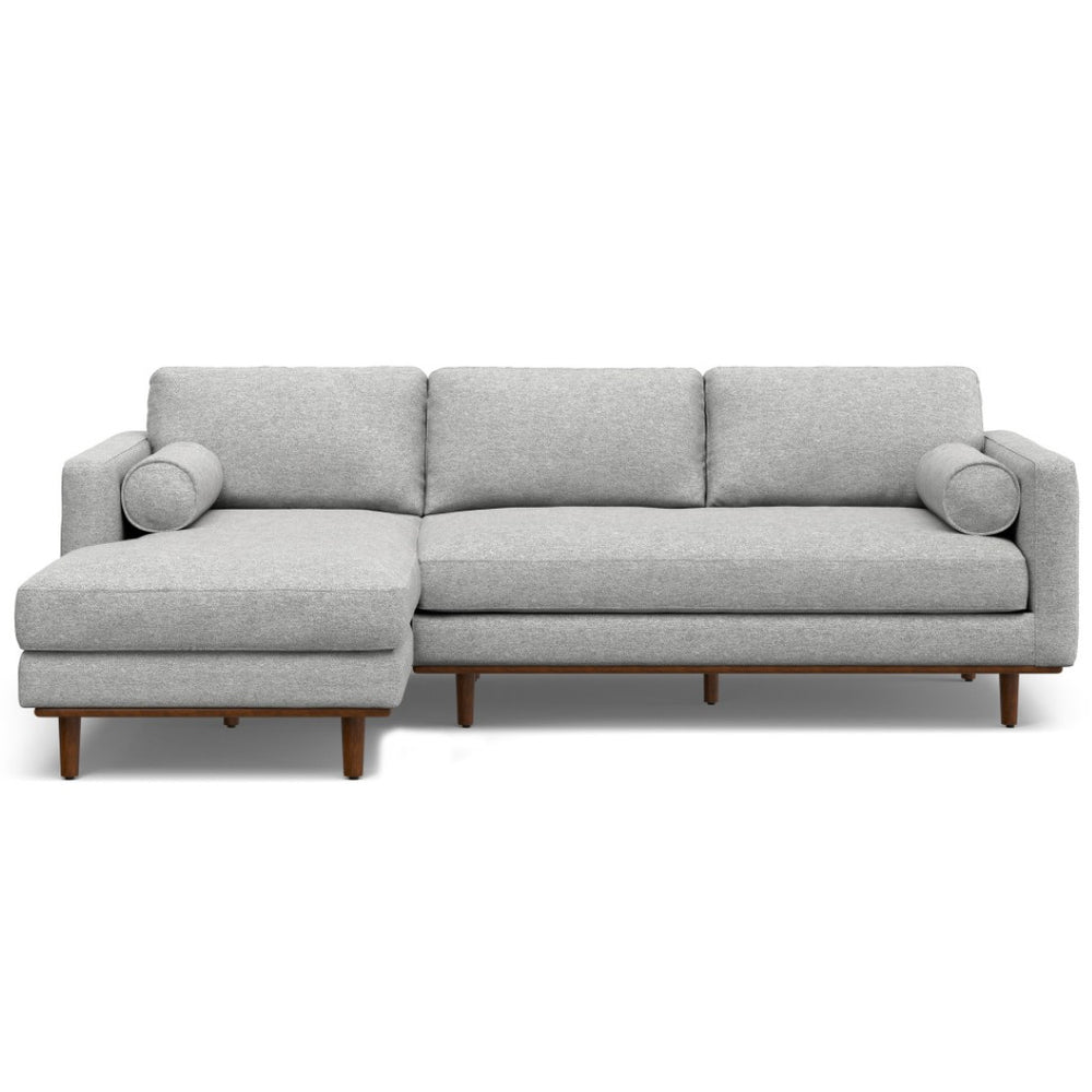 HomeRoots 102" Gray Fabric Sofa with Elegant Brown Legs - Mid-Century Modern Style for Comfortable Living Spaces 641038