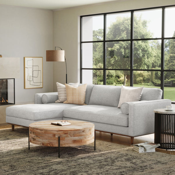 HomeRoots 102" Gray Fabric Sofa with Elegant Brown Legs - Mid-Century Modern Style for Comfortable Living Spaces 641038