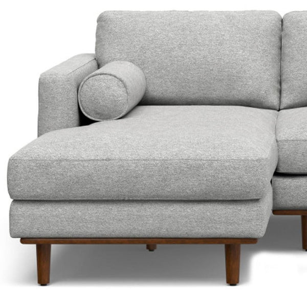 HomeRoots 102" Gray Fabric Sofa with Elegant Brown Legs - Mid-Century Modern Style for Comfortable Living Spaces 641038