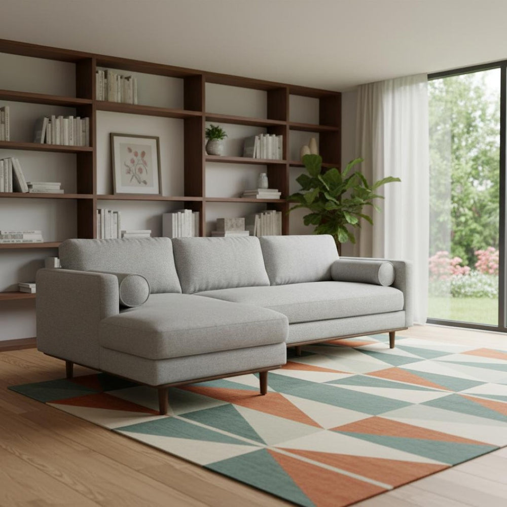 HomeRoots 102" Gray Fabric Sofa with Elegant Brown Legs - Mid-Century Modern Style for Comfortable Living Spaces 641038