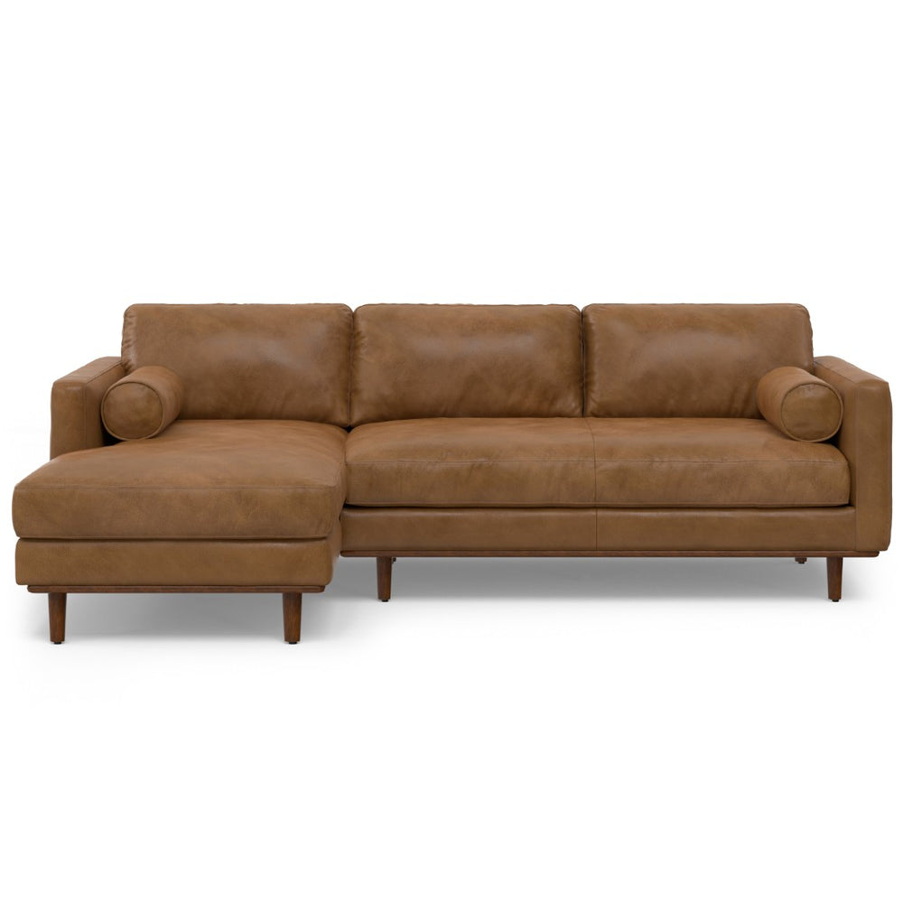 HomeRoots 102" Brown Leather Sofa - Mid-Century Modern Elegance with Plush Comfort for Stylish Living Spaces 641039