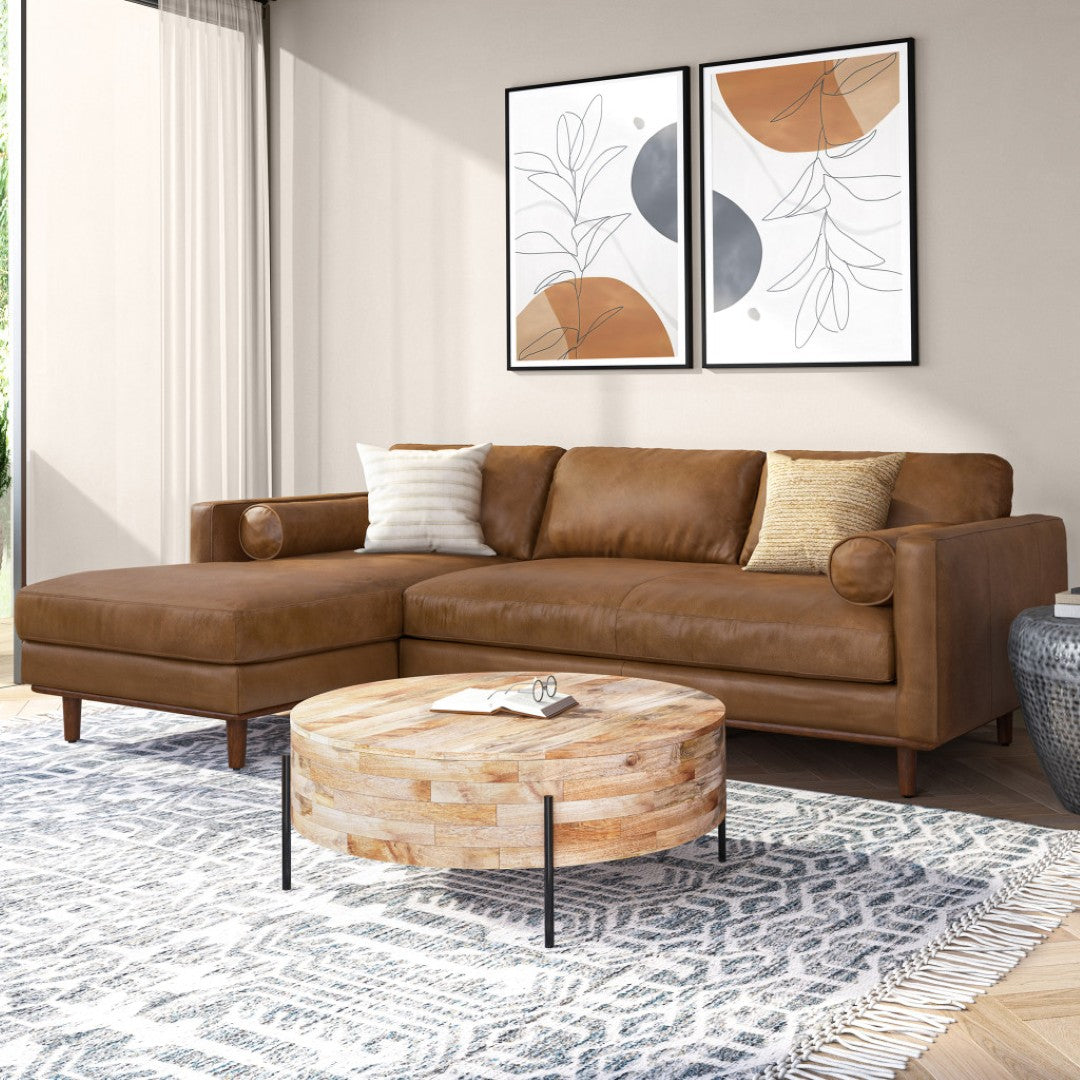 HomeRoots 102" Brown Leather Sofa - Mid-Century Modern Elegance with Plush Comfort for Stylish Living Spaces 641039