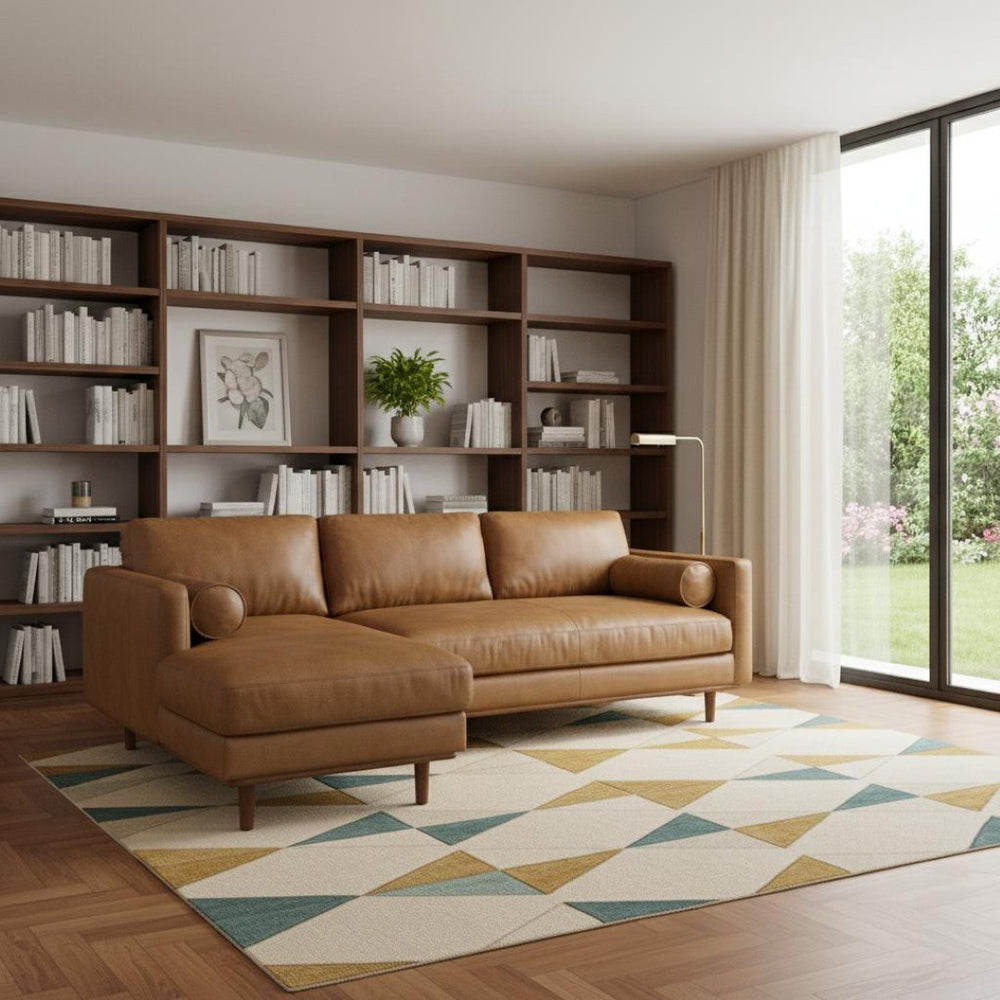 HomeRoots 102" Brown Leather Sofa - Mid-Century Modern Elegance with Plush Comfort for Stylish Living Spaces 641039