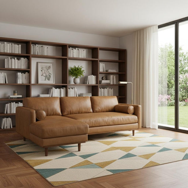 HomeRoots 102" Brown Leather Sofa - Mid-Century Modern Elegance with Plush Comfort for Stylish Living Spaces 641039