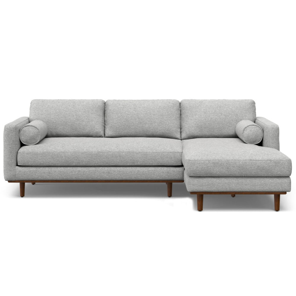 HomeRoots 102" Gray Fabric Sofa with Brown Legs - Mid-Century Modern Design for Comfortable, Elegant Living Spaces 641040