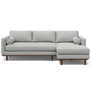 HomeRoots 102" Gray Fabric Sofa with Brown Legs - Mid-Century Modern Design for Comfortable, Elegant Living Spaces 641040