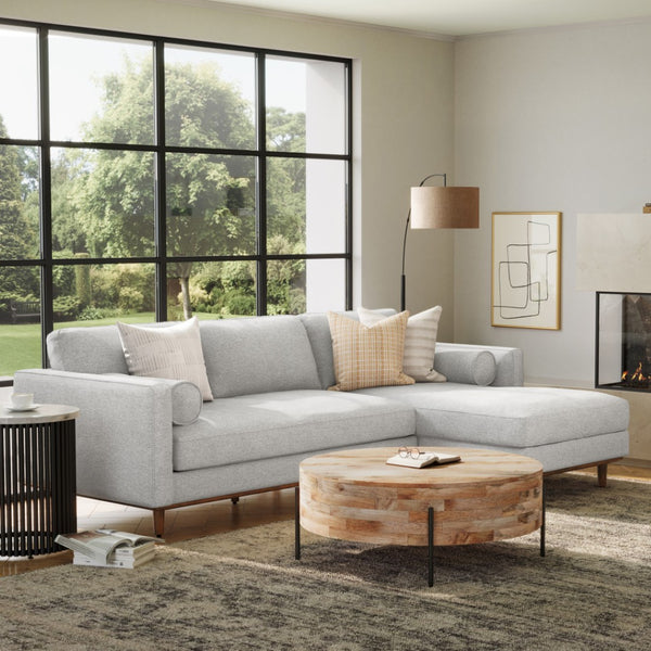 HomeRoots 102" Gray Fabric Sofa with Brown Legs - Mid-Century Modern Design for Comfortable, Elegant Living Spaces 641040