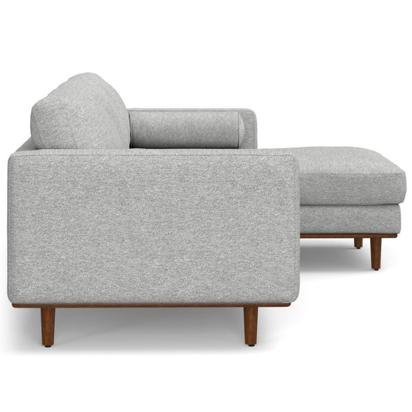 HomeRoots 102" Gray Fabric Sofa with Brown Legs - Mid-Century Modern Design for Comfortable, Elegant Living Spaces 641040