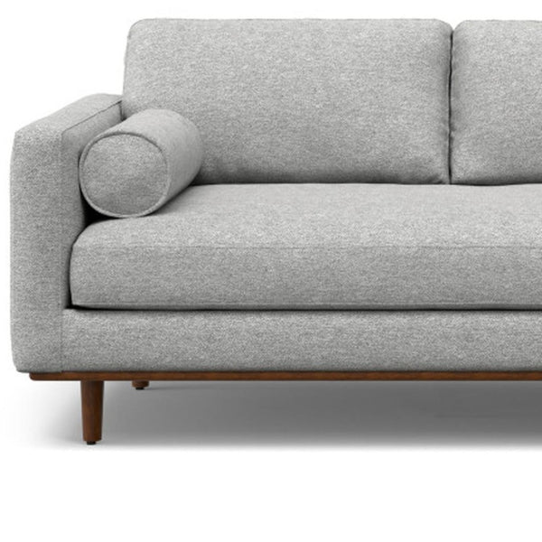 HomeRoots 102" Gray Fabric Sofa with Brown Legs - Mid-Century Modern Design for Comfortable, Elegant Living Spaces 641040