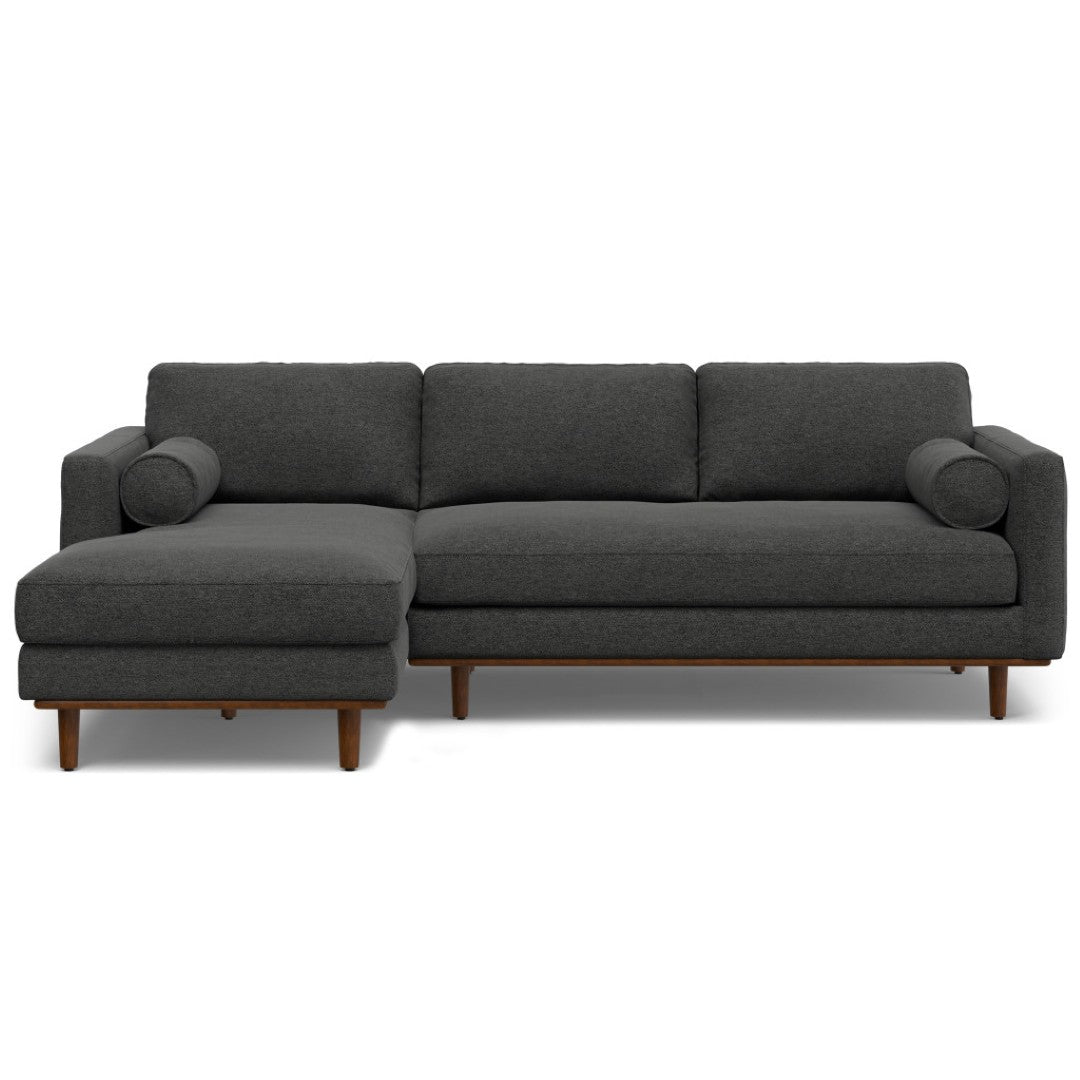 HomeRoots 102" Gray Fabric Sofa - Mid-Century Modern Elegance with Tufted Back & Brown Legs for Comfort 641041