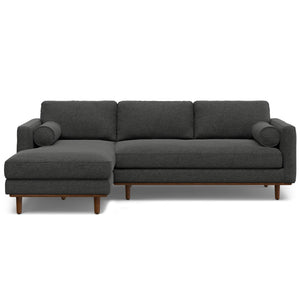 HomeRoots 102" Gray Fabric Sofa - Mid-Century Modern Elegance with Tufted Back & Brown Legs for Comfort 641041