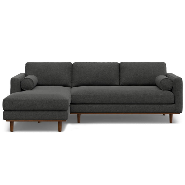 HomeRoots 102" Gray Fabric Sofa - Mid-Century Modern Elegance with Tufted Back & Brown Legs for Comfort 641041