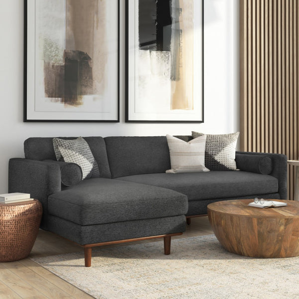 HomeRoots 102" Gray Fabric Sofa - Mid-Century Modern Elegance with Tufted Back & Brown Legs for Comfort 641041