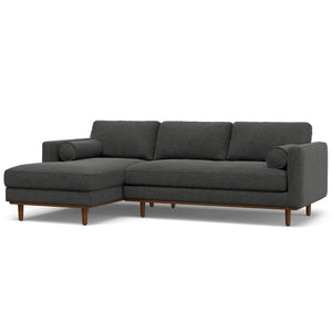 HomeRoots 102" Gray Fabric Sofa - Mid-Century Modern Elegance with Tufted Back & Brown Legs for Comfort 641041