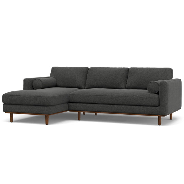 HomeRoots 102" Gray Fabric Sofa - Mid-Century Modern Elegance with Tufted Back & Brown Legs for Comfort 641041