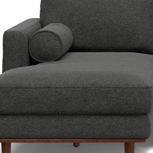 HomeRoots 102" Gray Fabric Sofa - Mid-Century Modern Elegance with Tufted Back & Brown Legs for Comfort 641041