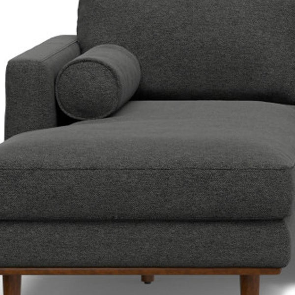 HomeRoots 102" Gray Fabric Sofa - Mid-Century Modern Elegance with Tufted Back & Brown Legs for Comfort 641041