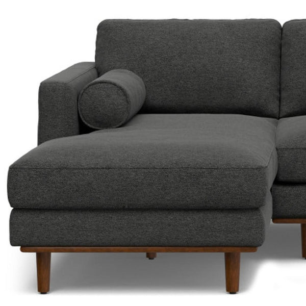 HomeRoots 102" Gray Fabric Sofa - Mid-Century Modern Elegance with Tufted Back & Brown Legs for Comfort 641041