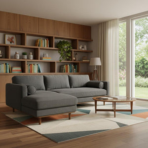 HomeRoots 102" Gray Fabric Sofa - Mid-Century Modern Elegance with Tufted Back & Brown Legs for Comfort 641041