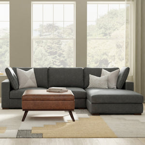HomeRoots 122" Modern L-Shaped Gray Fabric Sofa with Brown Legs – Stylish, Durable, Comfortable Seating for 4 641042