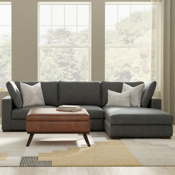 HomeRoots 122" Modern L-Shaped Gray Fabric Sofa with Brown Legs – Stylish, Durable, Comfortable Seating for 4 641042