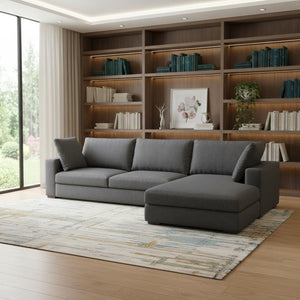 HomeRoots 122" Modern L-Shaped Gray Fabric Sofa with Brown Legs – Stylish, Durable, Comfortable Seating for 4 641042