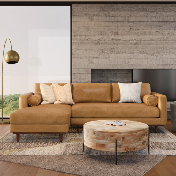 HomeRoots 102" Sienna Leather Sofa – Mid-Century Modern Elegance with Plush Comfort and Durable Brown Legs 641043