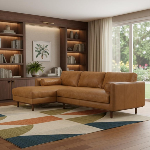 HomeRoots 102" Sienna Leather Sofa – Mid-Century Modern Elegance with Plush Comfort and Durable Brown Legs 641043