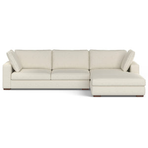 HomeRoots 122" Cream Fabric Sofa - Modern L-Shaped Sectional with Tufted Design & Brown Legs for Comfort 641044