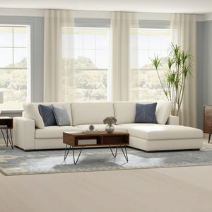 HomeRoots 122" Cream Fabric Sofa - Modern L-Shaped Sectional with Tufted Design & Brown Legs for Comfort 641044