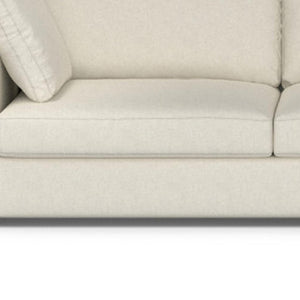HomeRoots 122" Cream Fabric Sofa - Modern L-Shaped Sectional with Tufted Design & Brown Legs for Comfort 641044