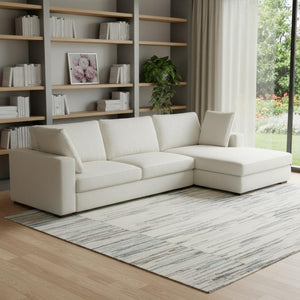 HomeRoots 122" Cream Fabric Sofa - Modern L-Shaped Sectional with Tufted Design & Brown Legs for Comfort 641044