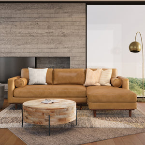 HomeRoots 102" Sienna Leather Sofa - Mid-Century Modern Design with Tufted Back & Brown Legs for Luxe Comfort 641045