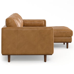 HomeRoots 102" Sienna Leather Sofa - Mid-Century Modern Design with Tufted Back & Brown Legs for Luxe Comfort 641045