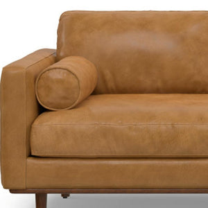 HomeRoots 102" Sienna Leather Sofa - Mid-Century Modern Design with Tufted Back & Brown Legs for Luxe Comfort 641045