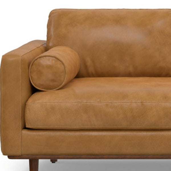 HomeRoots 102" Sienna Leather Sofa - Mid-Century Modern Design with Tufted Back & Brown Legs for Luxe Comfort 641045