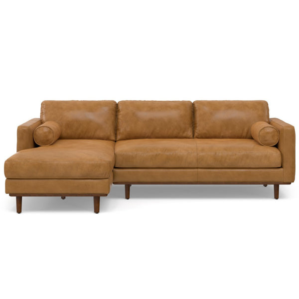 HomeRoots 102" Sienna Leather Sofa - Mid-Century Modern Design with Tufted Back & Brown Legs for Luxe Comfort 641045