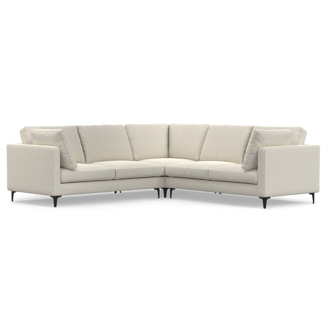 HomeRoots 102" Cream Fabric Sofa - Mid-Century Modern Design with Removable Cushions & Sturdy Black Legs 641046