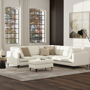 HomeRoots 102" Cream Fabric Sofa - Mid-Century Modern Design with Removable Cushions & Sturdy Black Legs 641046