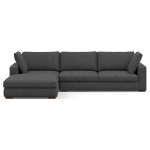 HomeRoots 122" Gray Fabric Sofa with Brown Legs - Stylish L-Shaped Comfort for Modern Living Rooms and Gatherings 641047