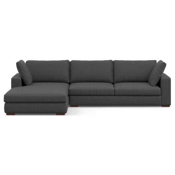 HomeRoots 122" Gray Fabric Sofa with Brown Legs - Stylish L-Shaped Comfort for Modern Living Rooms and Gatherings 641047