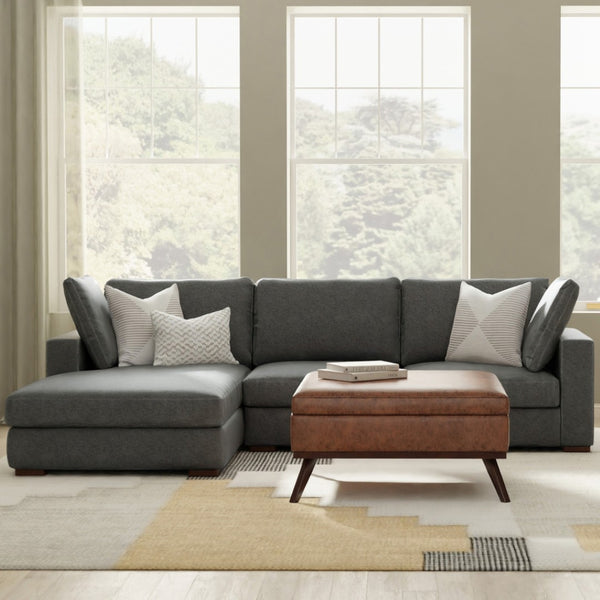HomeRoots 122" Gray Fabric Sofa with Brown Legs - Stylish L-Shaped Comfort for Modern Living Rooms and Gatherings 641047