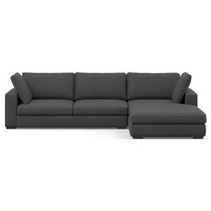 HomeRoots 122" Gray Fabric Sofa with Brown Legs - Stylish L-Shaped Comfort for Modern Living Rooms and Gatherings 641047
