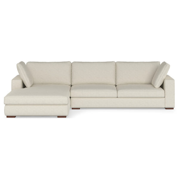 HomeRoots 122" Cream Fabric Sectional Sofa – Modern L-Shaped Design with Tufted Back & Brown Legs for Comfort 641048